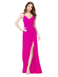 RightBrides Bradi Fuchsia A-Line Spaghetti Straps Sleeveless Long Bridesmaid Dress