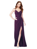 RightBrides Bradi Grape A-Line Spaghetti Straps Sleeveless Long Bridesmaid Dress