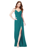 RightBrides Bradi Hunter A-Line Spaghetti Straps Sleeveless Long Bridesmaid Dress