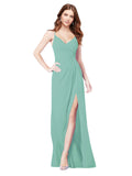 RightBrides Bradi Jade A-Line Spaghetti Straps Sleeveless Long Bridesmaid Dress