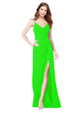 RightBrides Bradi Lime Green A-Line Spaghetti Straps Sleeveless Long Bridesmaid Dress