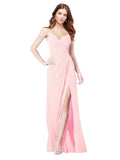 RightBrides Bradi Pink A-Line Spaghetti Straps Sleeveless Long Bridesmaid Dress