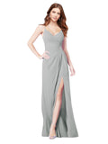 RightBrides Bradi Silver A-Line Spaghetti Straps Sleeveless Long Bridesmaid Dress