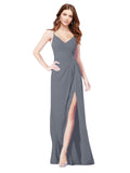 RightBrides Bradi Slate Grey A-Line Spaghetti Straps Sleeveless Long Bridesmaid Dress