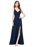 RightBrides Ofelia Dark Navy A-Line Spaghetti Straps V-Neck Sleeveless Long Bridesmaid Dress