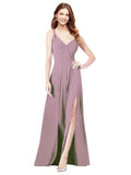 RightBrides Ofelia Dusty Rose A-Line Spaghetti Straps V-Neck Sleeveless Long Bridesmaid Dress