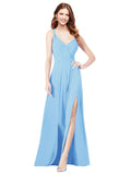 RightBrides Ofelia Periwinkle A-Line Spaghetti Straps V-Neck Sleeveless Long Bridesmaid Dress