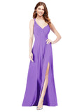 RightBrides Ofelia Tahiti A-Line Spaghetti Straps V-Neck Sleeveless Long Bridesmaid Dress