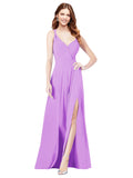 RightBrides Ofelia Violet A-Line Spaghetti Straps V-Neck Sleeveless Long Bridesmaid Dress