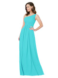 RightBrides Stephane Aqua Sheath One Shoulder Sleeveless Long Bridesmaid Dress