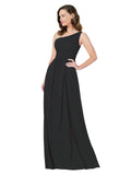 RightBrides Stephane Black Sheath One Shoulder Sleeveless Long Bridesmaid Dress