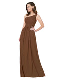 RightBrides Stephane Brown Sheath One Shoulder Sleeveless Long Bridesmaid Dress