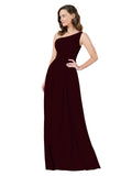 RightBrides Stephane Burgundy Gold Sheath One Shoulder Sleeveless Long Bridesmaid Dress