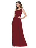 RightBrides Stephane Burgundy Sheath One Shoulder Sleeveless Long Bridesmaid Dress