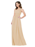 RightBrides Stephane Champagne Sheath One Shoulder Sleeveless Long Bridesmaid Dress