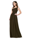 RightBrides Stephane Chocolate Sheath One Shoulder Sleeveless Long Bridesmaid Dress