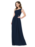 RightBrides Stephane Dark Navy Sheath One Shoulder Sleeveless Long Bridesmaid Dress