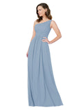 RightBrides Stephane Dusty Blue Sheath One Shoulder Sleeveless Long Bridesmaid Dress