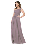 RightBrides Stephane Dusty Rose Sheath One Shoulder Sleeveless Long Bridesmaid Dress