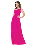 RightBrides Stephane Fuchsia Sheath One Shoulder Sleeveless Long Bridesmaid Dress