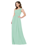 RightBrides Stephane Mint Green Sheath One Shoulder Sleeveless Long Bridesmaid Dress