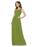 RightBrides Stephane Olive Green Sheath One Shoulder Sleeveless Long Bridesmaid Dress