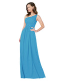 RightBrides Stephane Peacock Blue Sheath One Shoulder Sleeveless Long Bridesmaid Dress