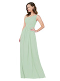 RightBrides Stephane Sage Sheath One Shoulder Sleeveless Long Bridesmaid Dress