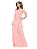 RightBrides Stephane Salmon Sheath One Shoulder Sleeveless Long Bridesmaid Dress