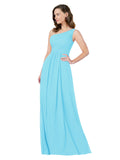 RightBrides Stephane Sky Blue Sheath One Shoulder Sleeveless Long Bridesmaid Dress