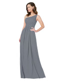 RightBrides Stephane Slate Grey Sheath One Shoulder Sleeveless Long Bridesmaid Dress