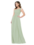 RightBrides Stephane Smoke Green Sheath One Shoulder Sleeveless Long Bridesmaid Dress