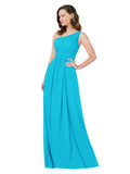 RightBrides Stephane Turquoise Sheath One Shoulder Sleeveless Long Bridesmaid Dress