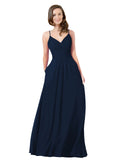 Dark Navy A-Line V-Neck Sleeveless Long Bridesmaid Dress Keeley