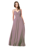 Dusty Rose A-Line V-Neck Sleeveless Long Bridesmaid Dress Keeley