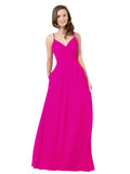 Fuchsia A-Line V-Neck Sleeveless Long Bridesmaid Dress Keeley