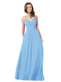 Periwinkle A-Line V-Neck Sleeveless Long Bridesmaid Dress Keeley