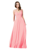 Salmon A-Line V-Neck Sleeveless Long Bridesmaid Dress Keeley