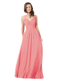 Watermelon A-Line V-Neck Sleeveless Long Bridesmaid Dress Keeley