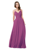 Wild Berry A-Line V-Neck Sleeveless Long Bridesmaid Dress Keeley