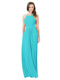 Aqua A-Line Halter Sleeveless Long Bridesmaid Dress Cindy