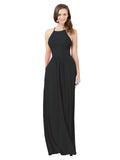 Black A-Line Halter Sleeveless Long Bridesmaid Dress Cindy