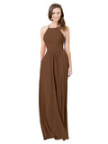 Brown A-Line Halter Sleeveless Long Bridesmaid Dress Cindy