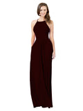 Burgundy Gold A-Line Halter Sleeveless Long Bridesmaid Dress Cindy