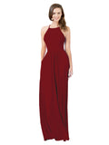 Burgundy A-Line Halter Sleeveless Long Bridesmaid Dress Cindy