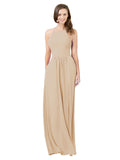 Champagne A-Line Halter Sleeveless Long Bridesmaid Dress Cindy