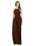 Chocolate A-Line Halter Sleeveless Long Bridesmaid Dress Cindy