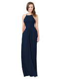 Dark Navy A-Line Halter Sleeveless Long Bridesmaid Dress Cindy