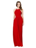 Dark Red A-Line Halter Sleeveless Long Bridesmaid Dress Cindy