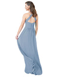 Dusty Blue A-Line Halter Sleeveless Long Bridesmaid Dress Cindy